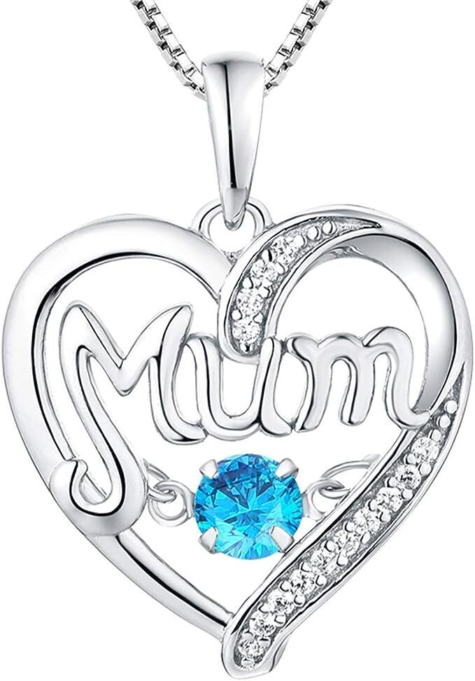 Mum Heart Necklace, Sterling Silver & Cubic Zirconia